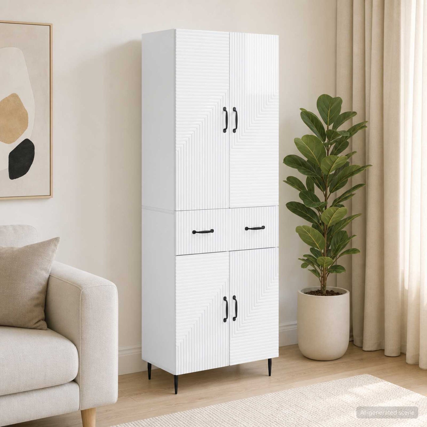 Cabinet Set 2 pcs High Gloss White Engineered Wood