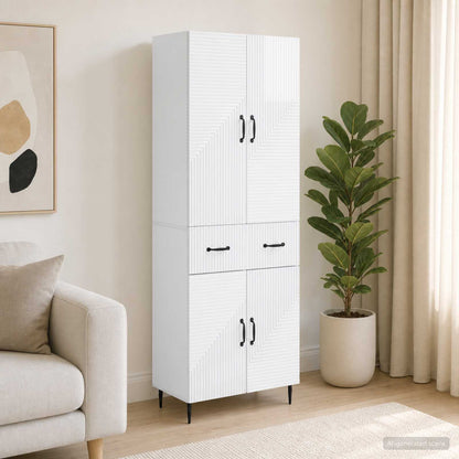 Cabinet Set 2 pcs High Gloss White Engineered Wood