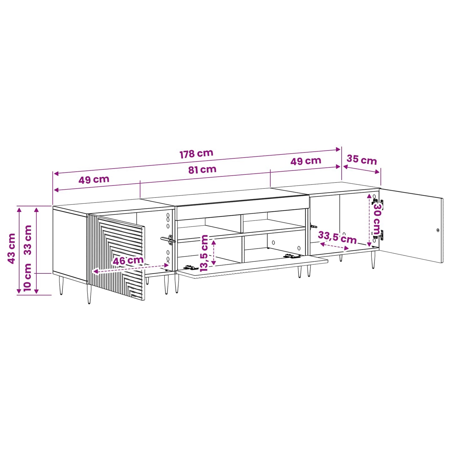 3 Piece LED TV Cabinet Old Wood Engineered Wood