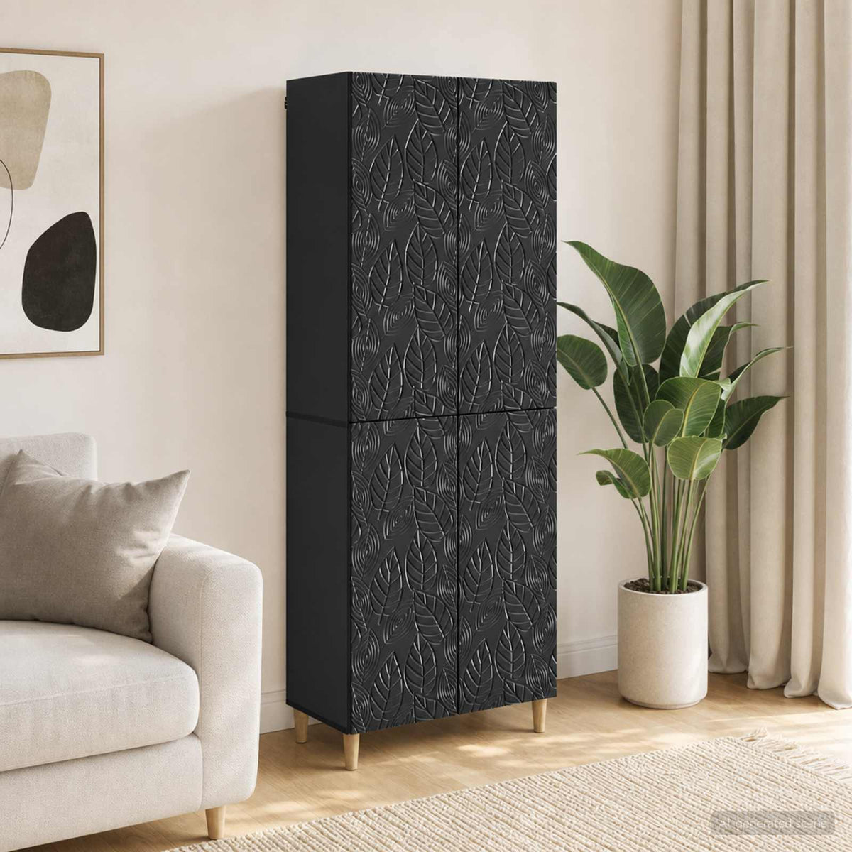 Cabinet Set 2 pcs Black Engineered Wood