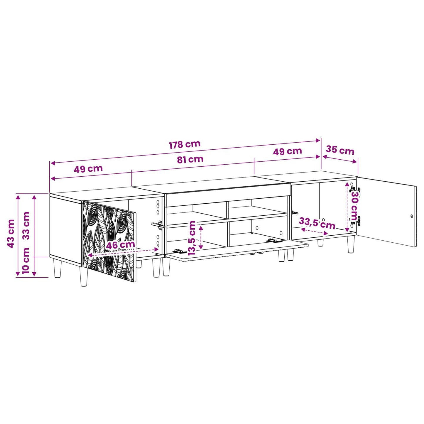 5 Piece LED TV Cabinet Black Engineered Wood
