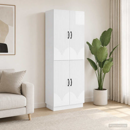 Cabinet Set 2 pcs High Gloss White Engineered Wood