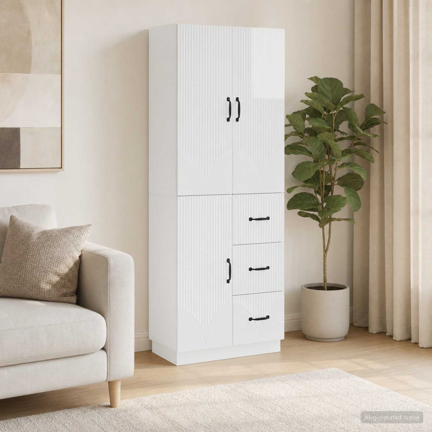 Cabinet Set 2 pcs High Gloss White Engineered Wood