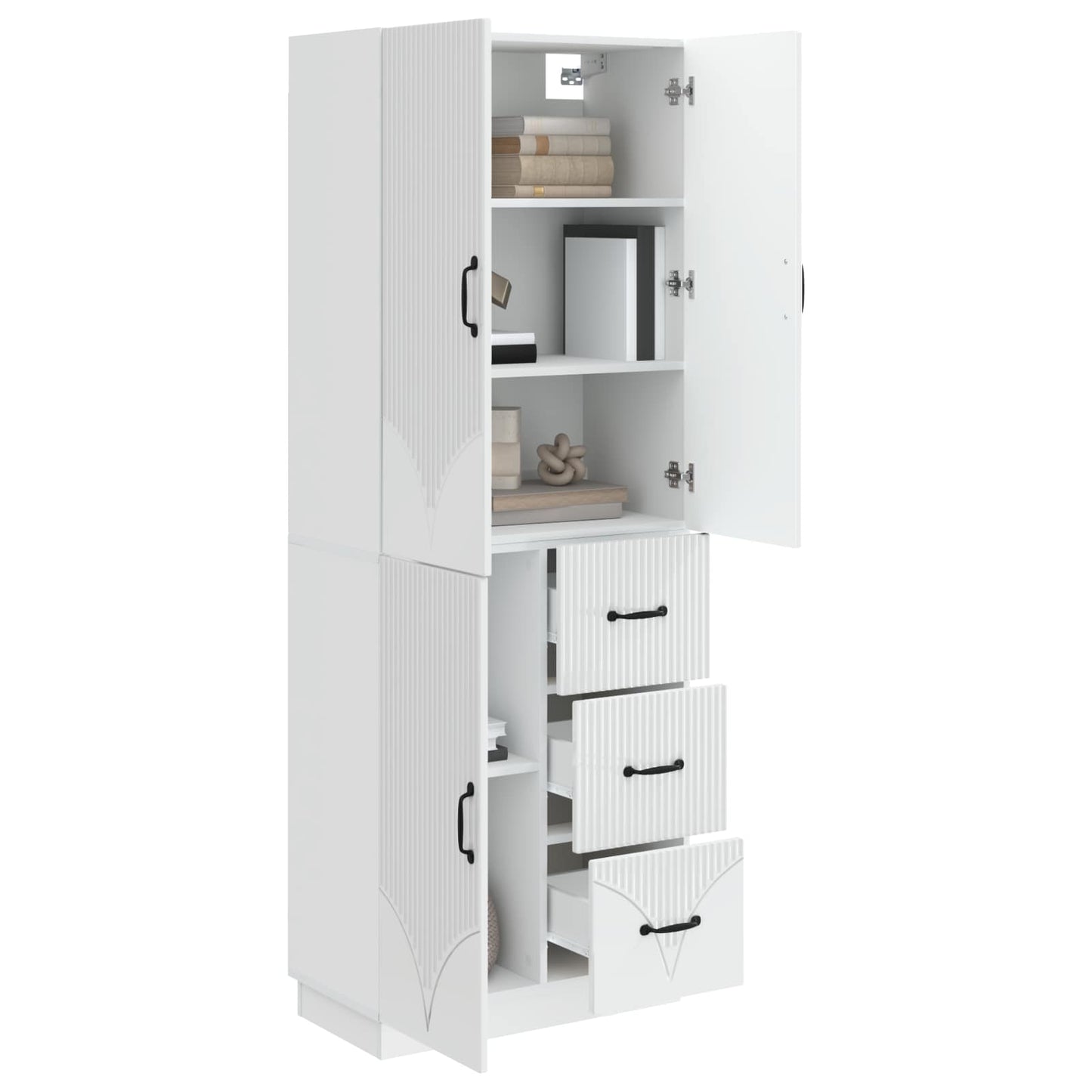 Cabinet Set 2 pcs High Gloss White Engineered Wood