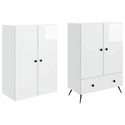 Cabinet Set 2 pcs High Gloss White Engineered Wood