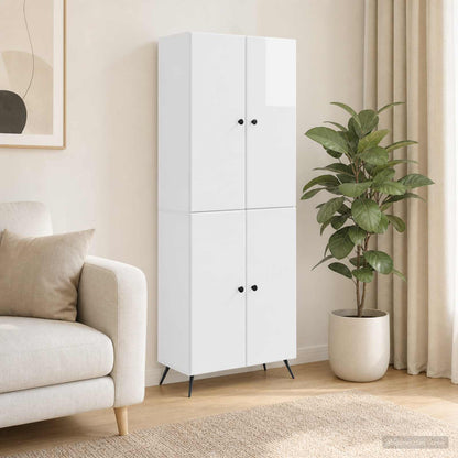 Cabinet Set 2 pcs High Gloss White Engineered Wood