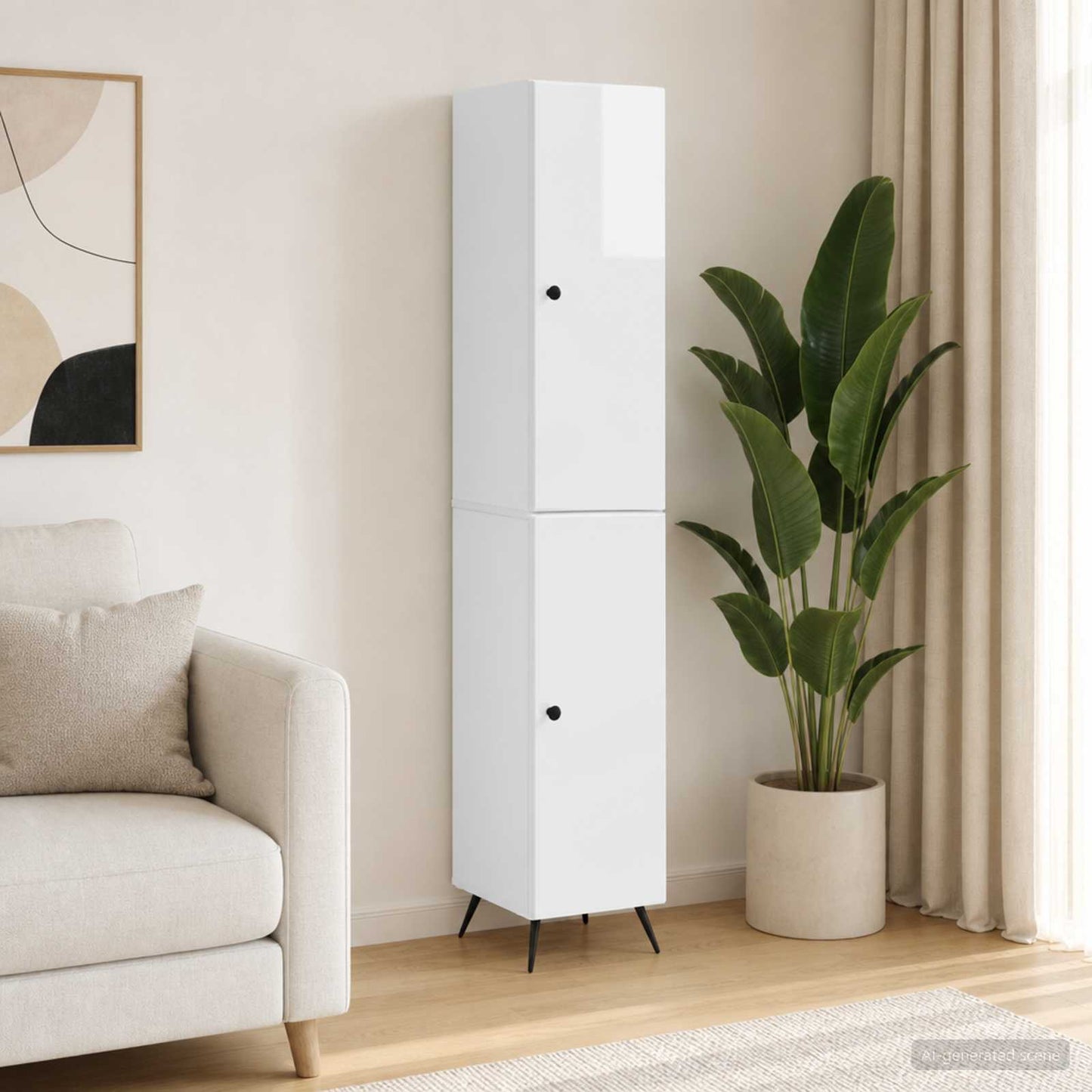 Cabinet Set 2 pcs High Gloss White Engineered Wood