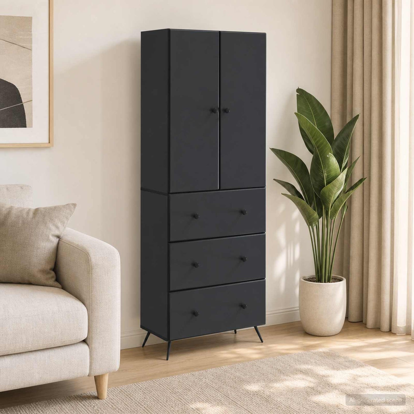 Cabinet Set 2 pcs 66 x 34.5 x 90 cm Engineered Wood Black