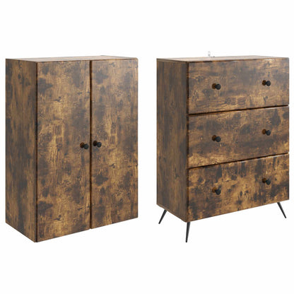 Cabinet Set 2 pcs Smoked Oak 66 x 34.5 x 90 cm Engineered Wood