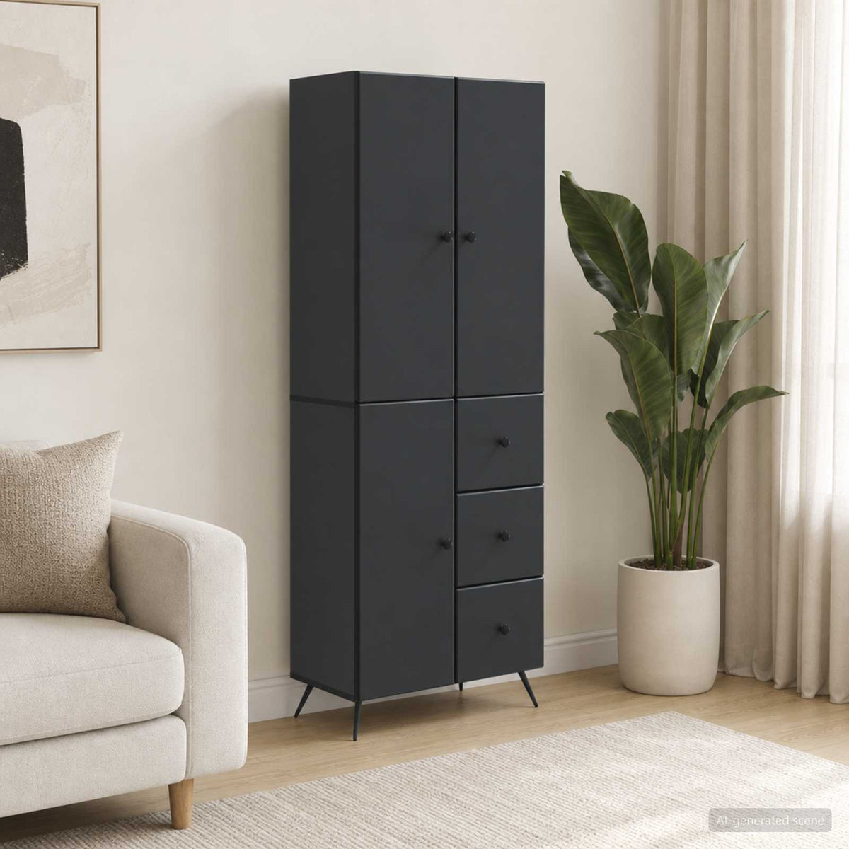 Cabinet Set 2 pcs Black Engineered Wood