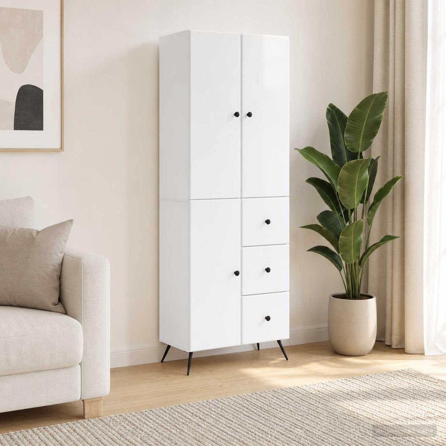 Cabinet Set 2 pcs High Gloss White Engineered Wood