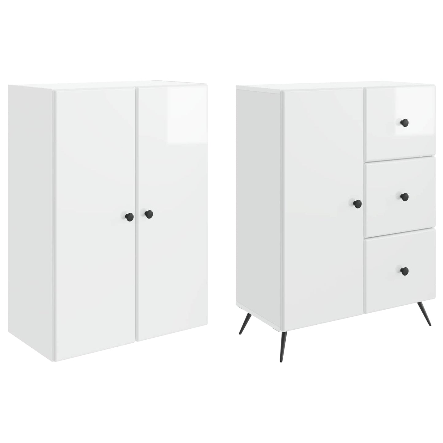 Cabinet Set 2 pcs High Gloss White Engineered Wood