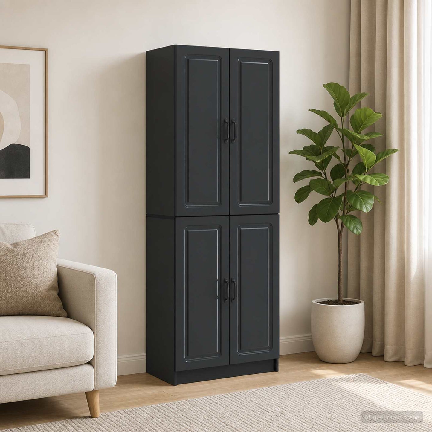 Cabinet Set 2 pcs Black Engineered Wood
