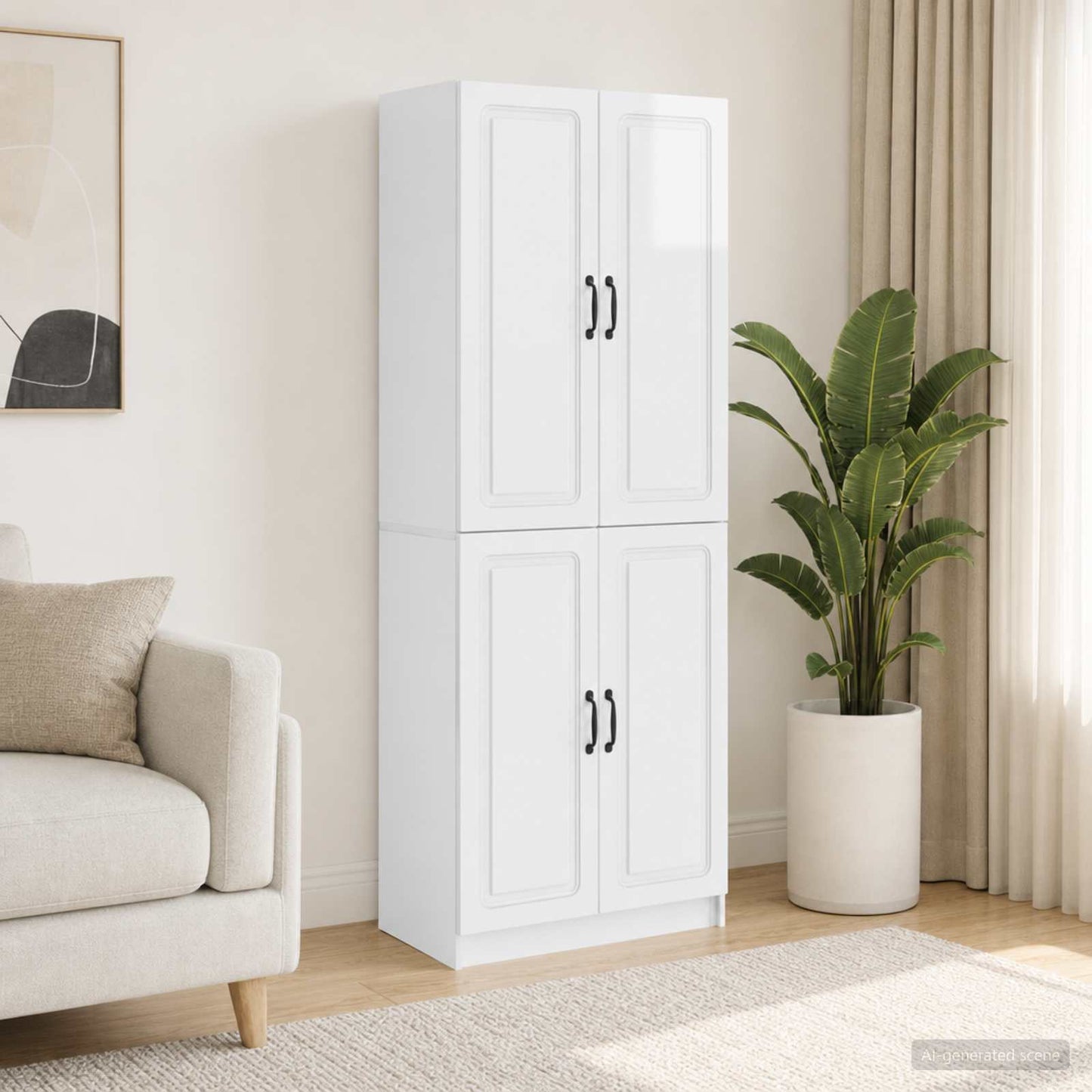 Cabinet Set 2 pcs High Gloss White Engineered Wood
