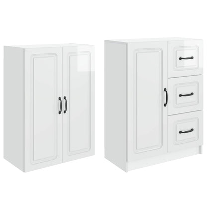 Cabinet Set 2 pcs High Gloss White Engineered Wood
