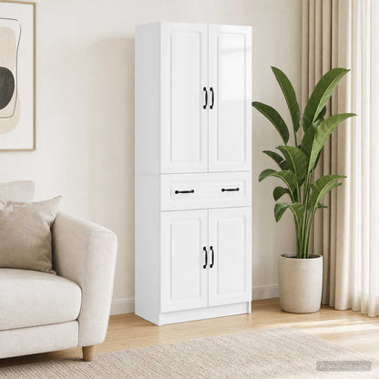 Cabinet Set 2 pcs High Gloss White Engineered Wood