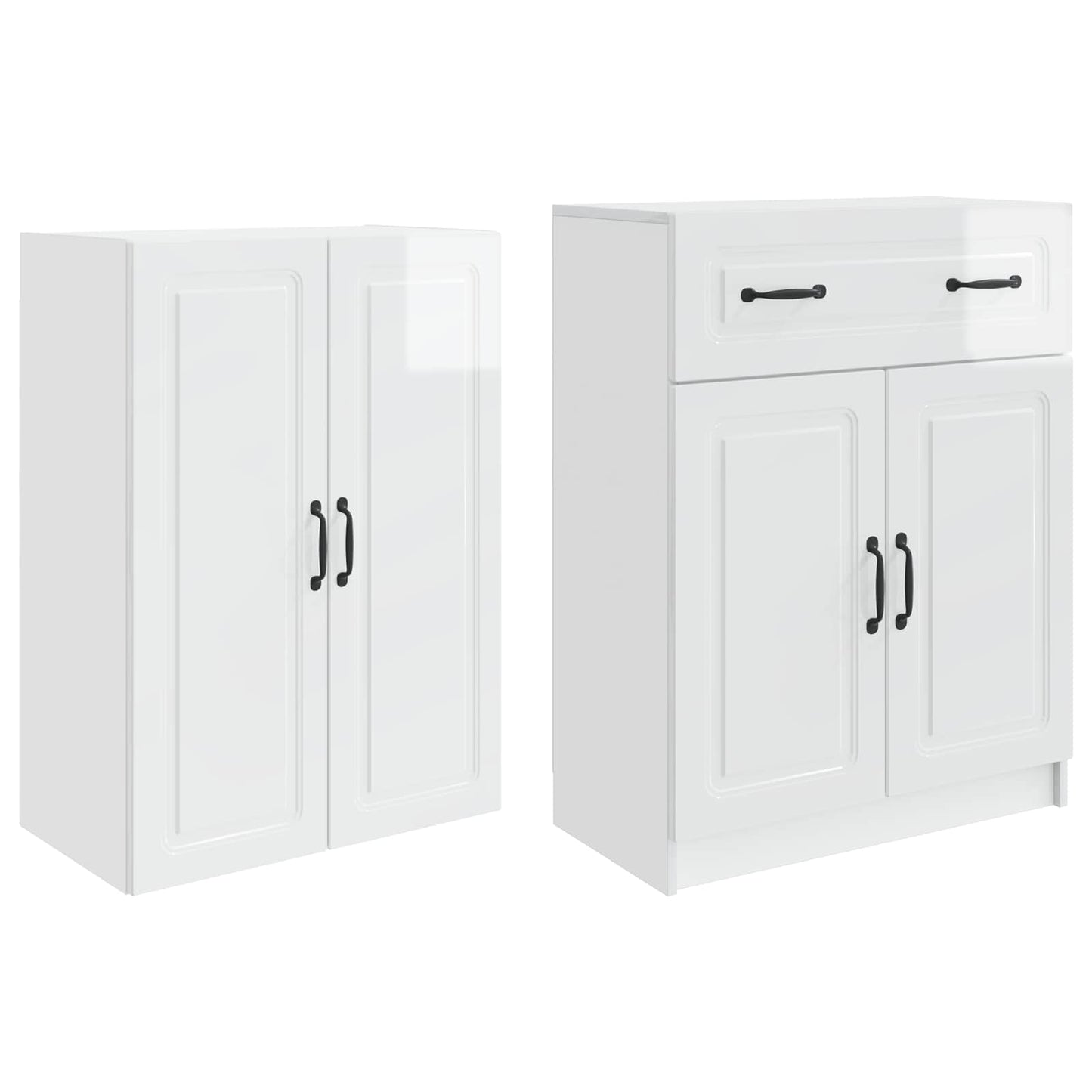 Cabinet Set 2 pcs High Gloss White Engineered Wood