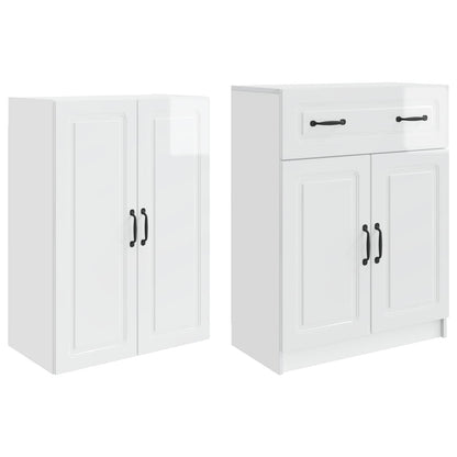 Cabinet Set 2 pcs High Gloss White Engineered Wood