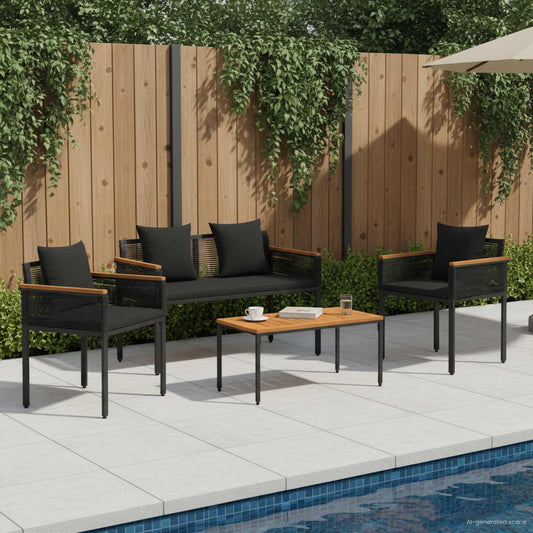 Outdoor Furniture Set 4 pcs Black Poly Rattan