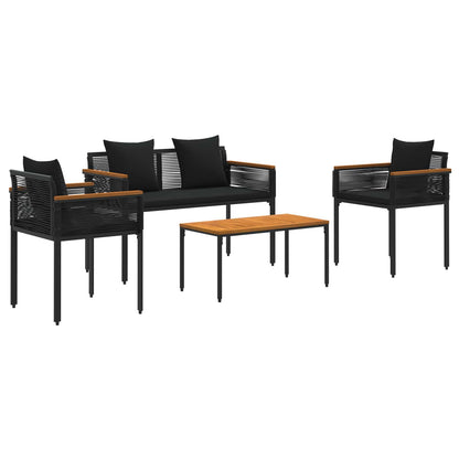 Outdoor Furniture Set with Cushion 4 pcs Black Poly Rattan