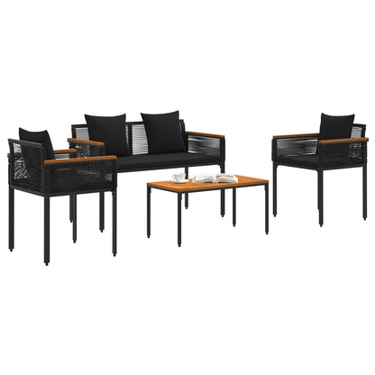 Outdoor Furniture Set with Cushion 4 pcs Black Poly Rattan