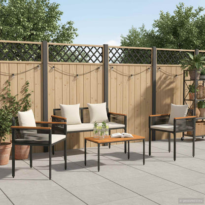Outdoor Furniture Set Black and Cream White Poly Rattan