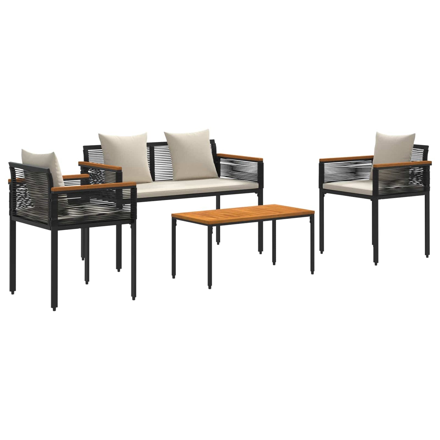 Outdoor Furniture Set Black and Cream White Poly Rattan