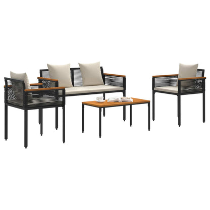 Outdoor Furniture Set Black and Cream White Poly Rattan