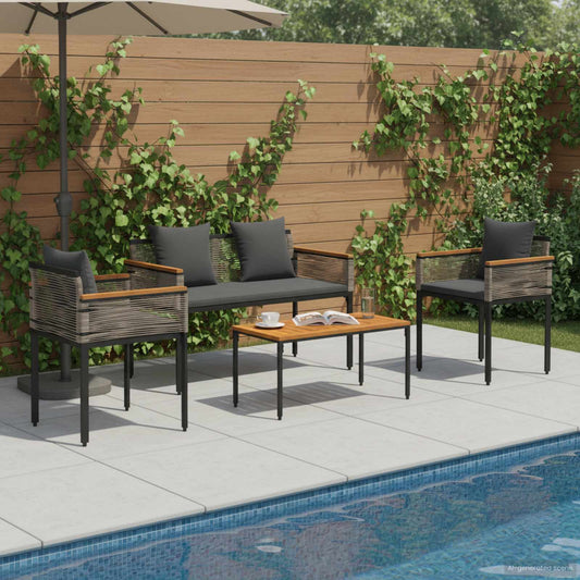 Outdoor Furniture Set Grey and Dark Grey Poly Rattan