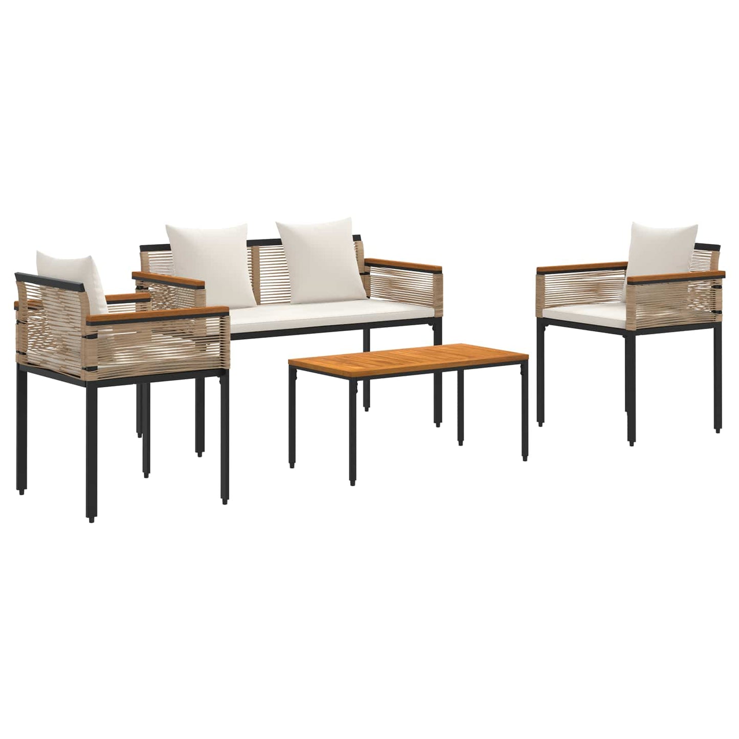 Outdoor Furniture Set Beige and Cream White Poly Rattan