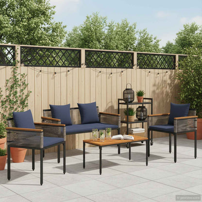 Outdoor Furniture Set Grey and Navy Blue Poly Rattan