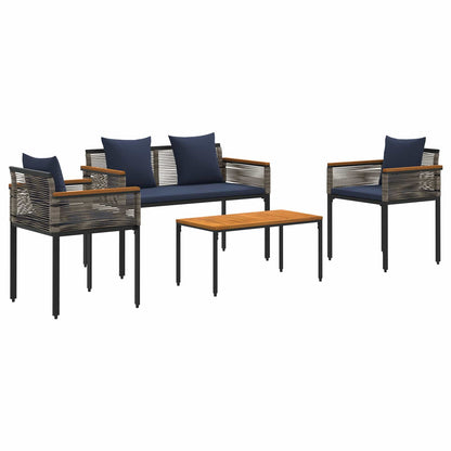 Outdoor Furniture Set Grey and Navy Blue Poly Rattan