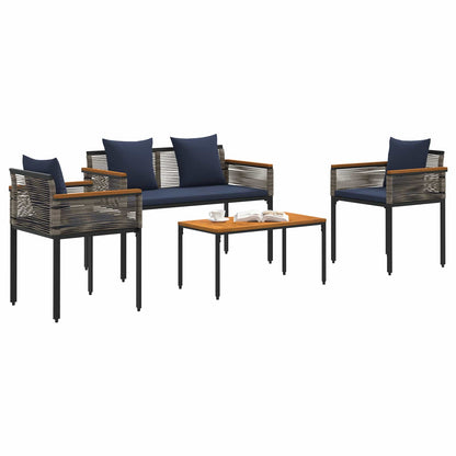 Outdoor Furniture Set Grey and Navy Blue Poly Rattan