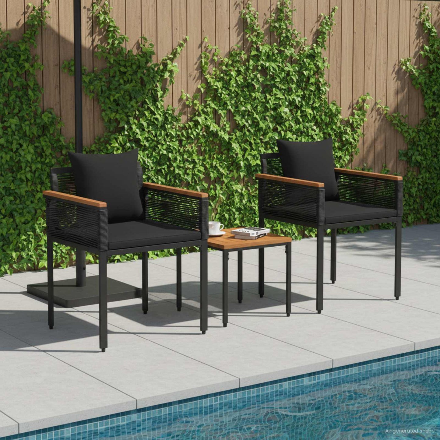 Outdoor Furniture Set with Cushion Black Poly Rattan