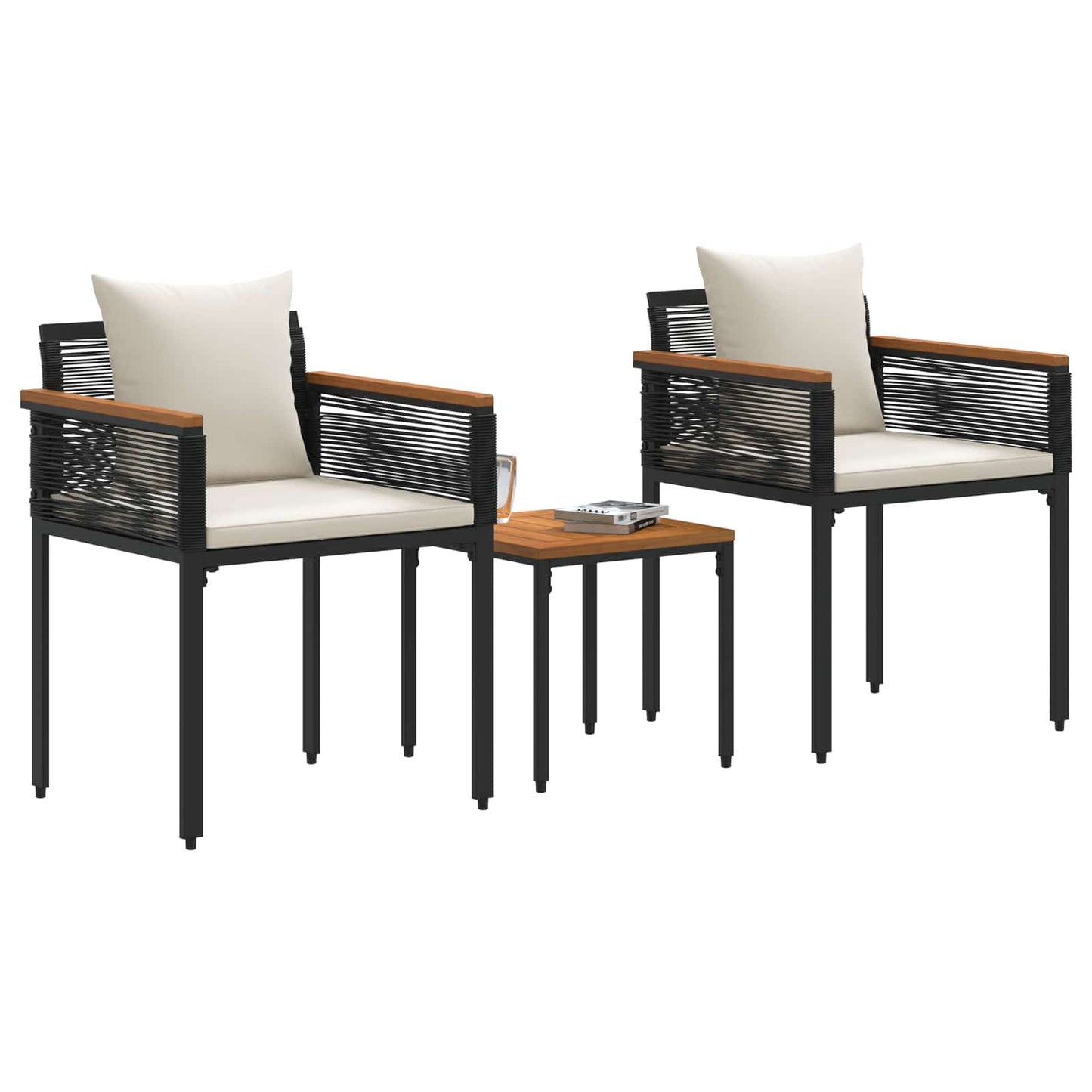 Outdoor Furniture Set Black and Cream White Poly Rattan