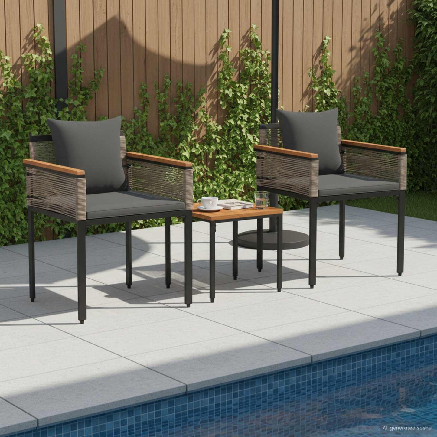 Outdoor Furniture Set Grey and Dark Grey Poly Rattan