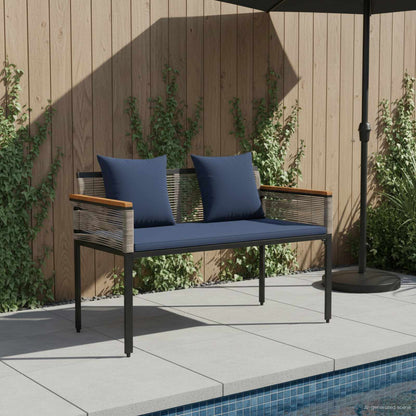 Outdoor Bench Grey and Navy Blue 117 x 54 x 74.5 cm Poly Rattan