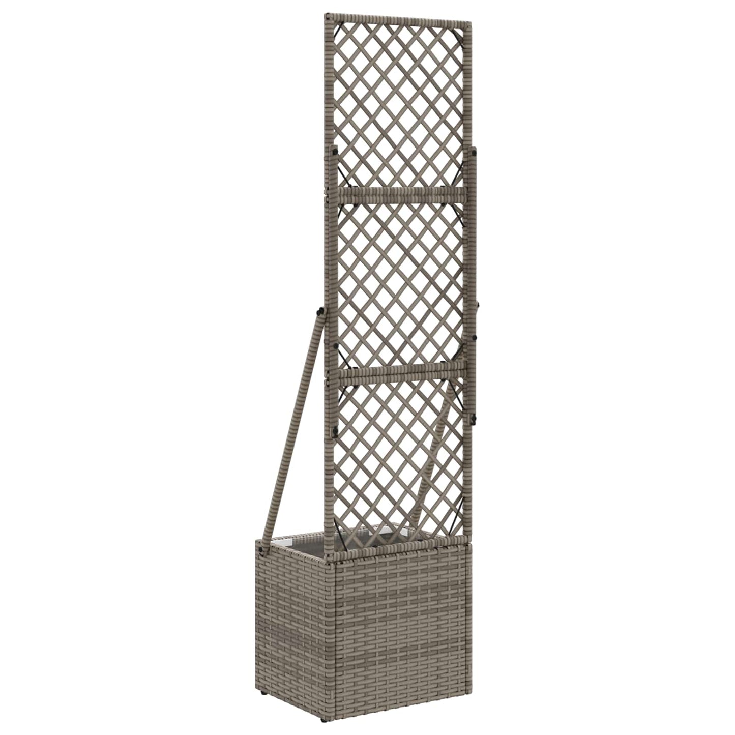 Garden Planter with Trellis Grey 35 x 30 x 135 cm Poly Rattan