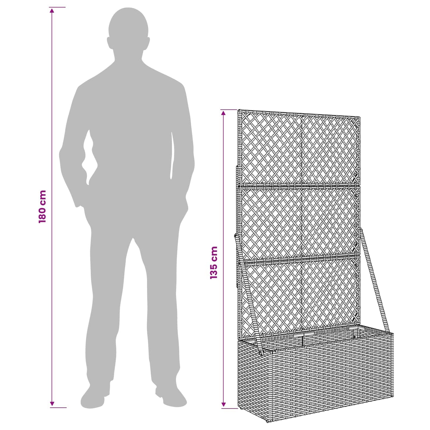 Garden Planter with Trellis Grey 70 x 30 x 135 cm Poly Rattan