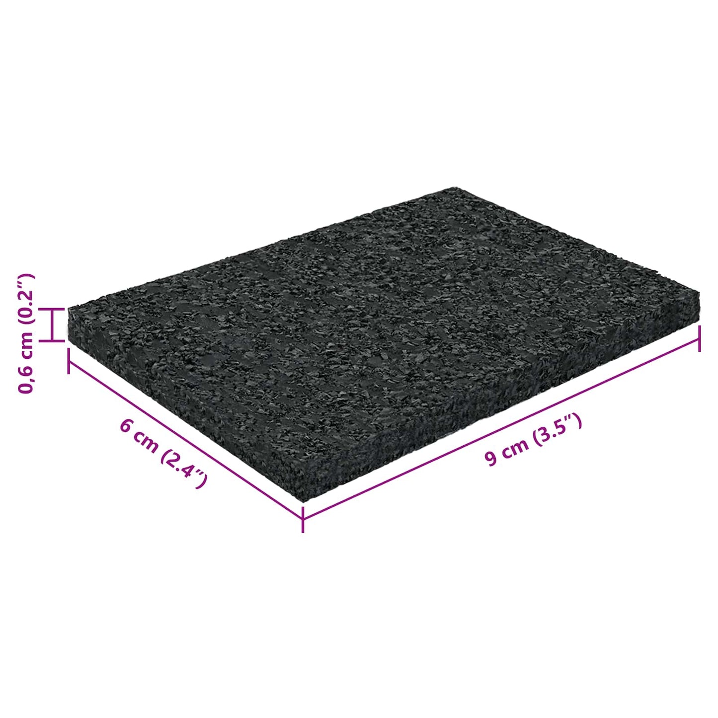 Rubber Granulate Patio Pad Black 6 x 9 x 0.6 cm Rubber