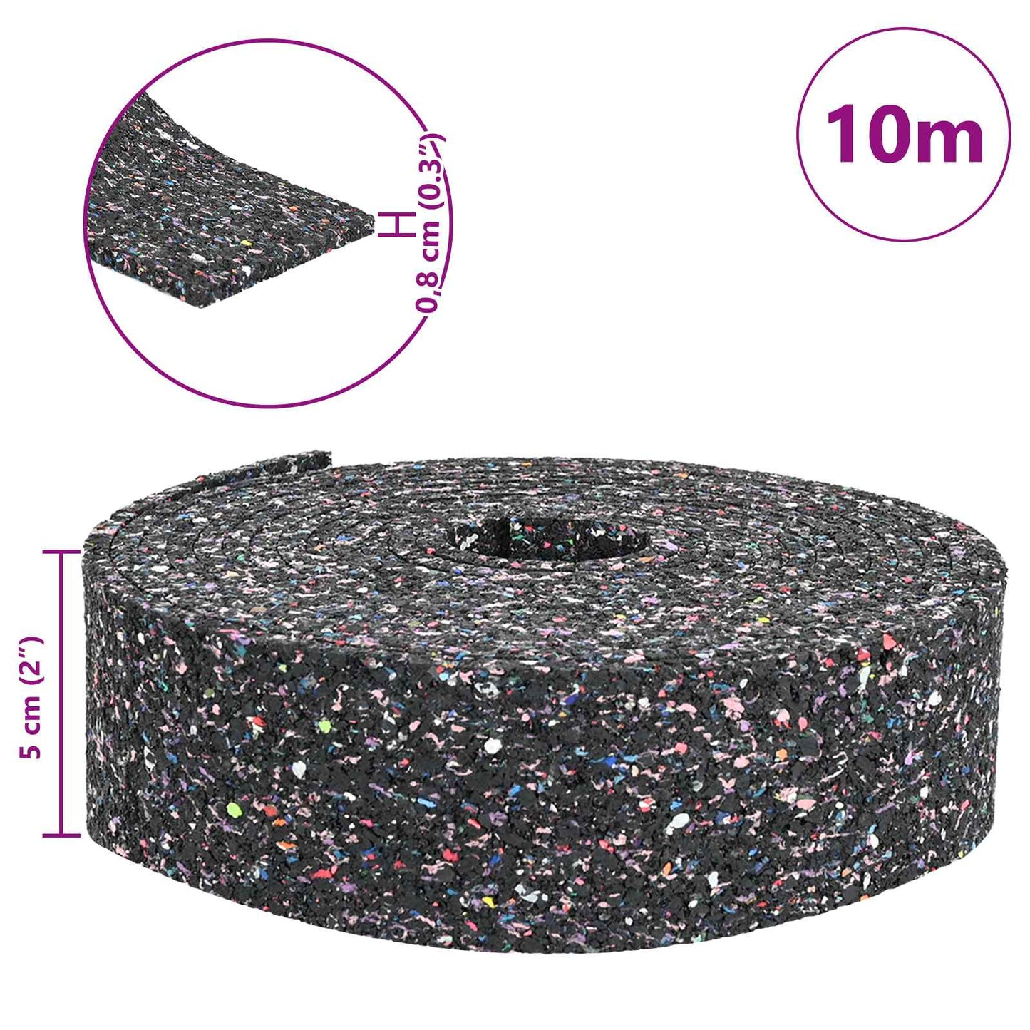 Rubber Granulate Roll Black 1000 x 5 x 0.8 cm Rubber