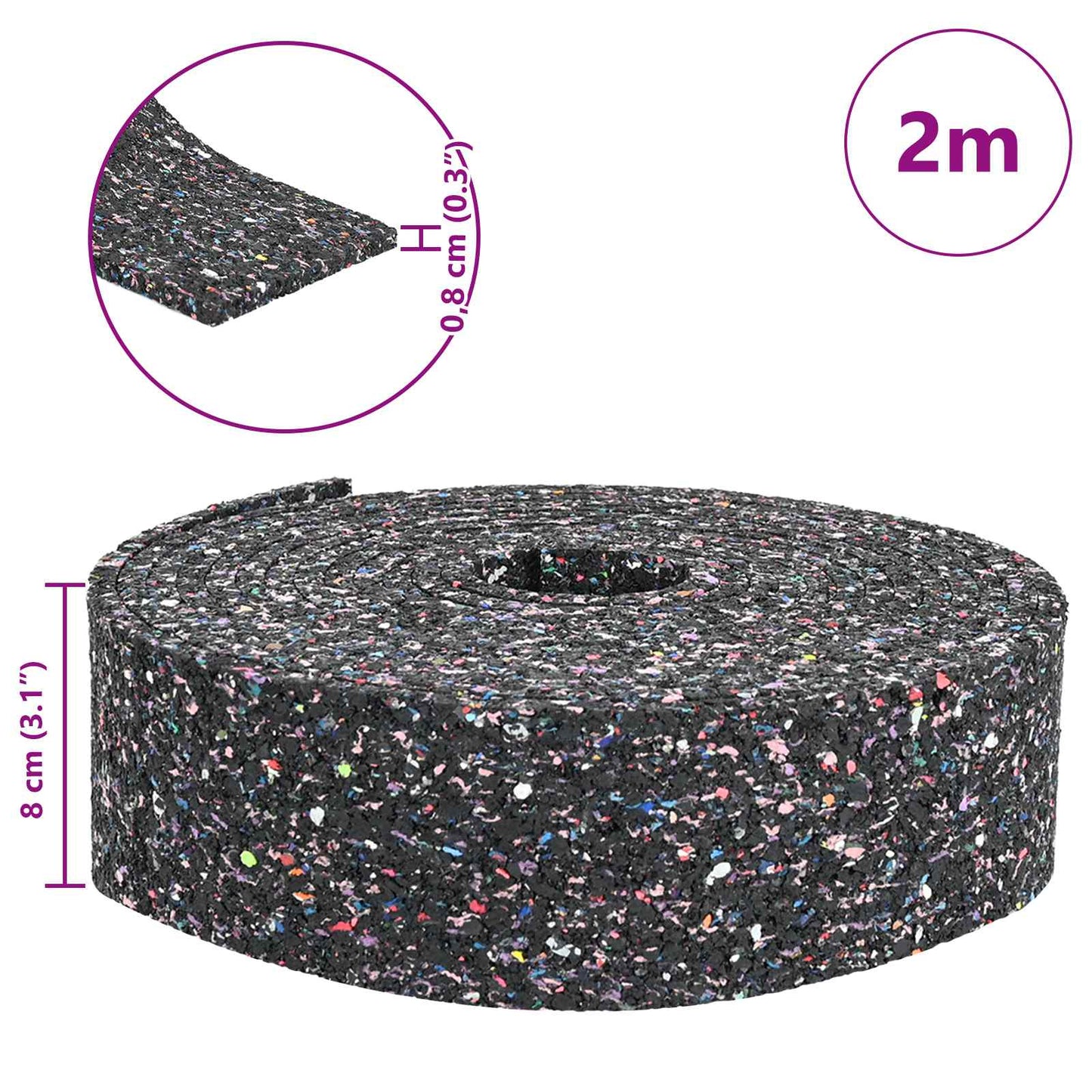 Rubber Granulate Roll Black 200 x 8 x 0.8 cm Rubber