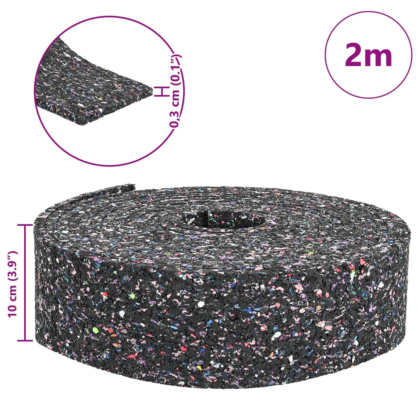 Rubber Granulate Roll Black 200 x 10 x 0.3 cm Rubber