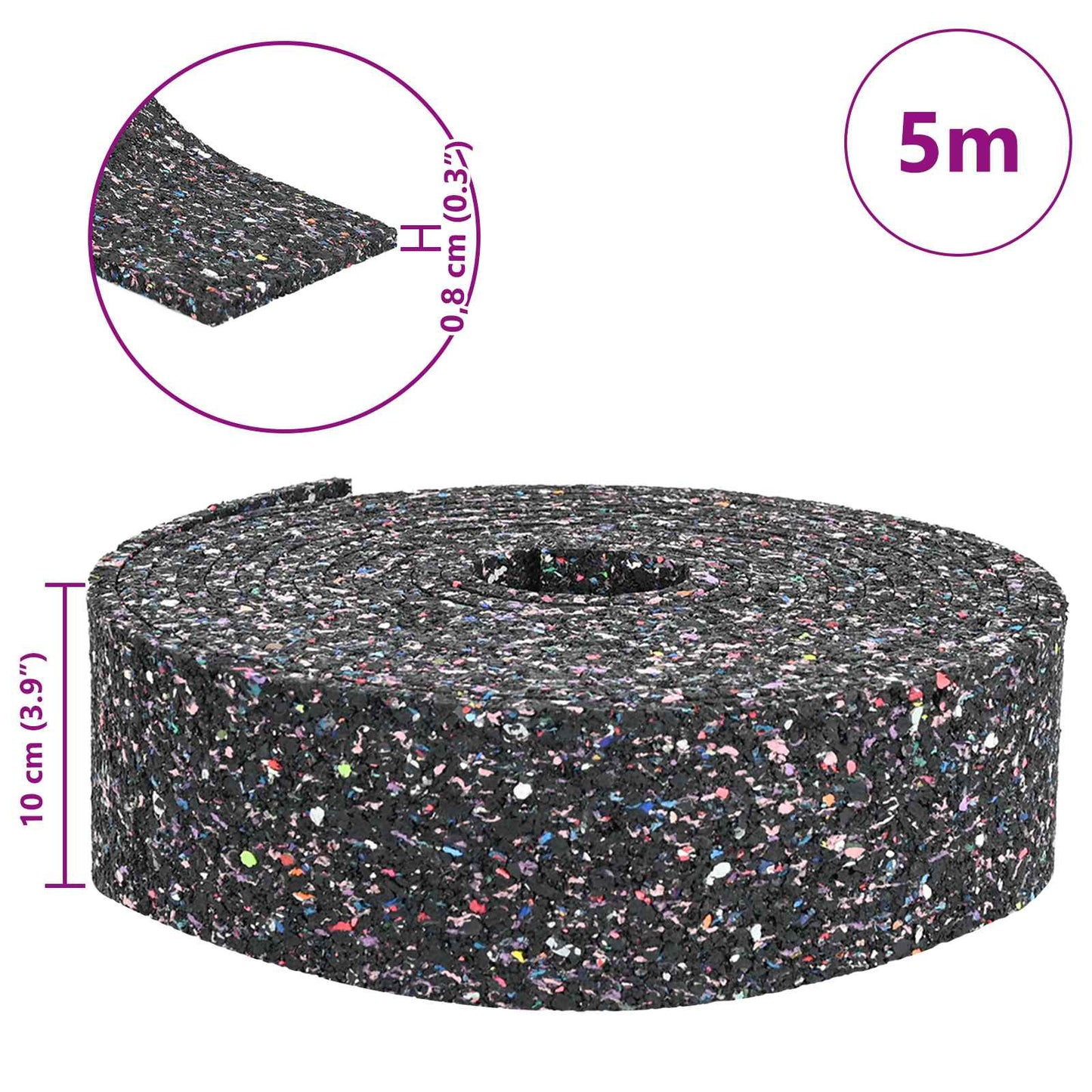 Rubber Granulate Roll Black 500 x 10 x 0.8 cm Rubber