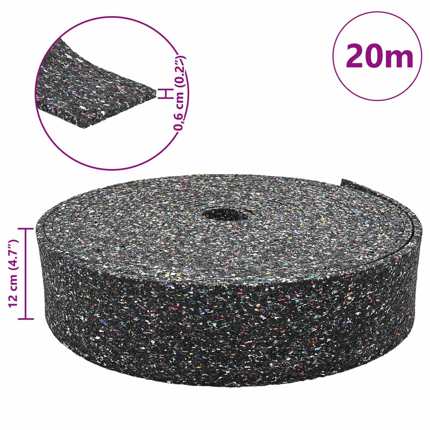 Rubber Granulate Roll Black 2000 x 12 x 0.6 cm Rubber