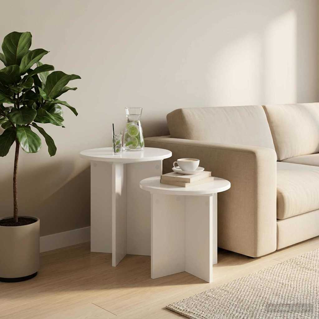 Side Table Set 2 pcs High Gloss White Engineered Wood