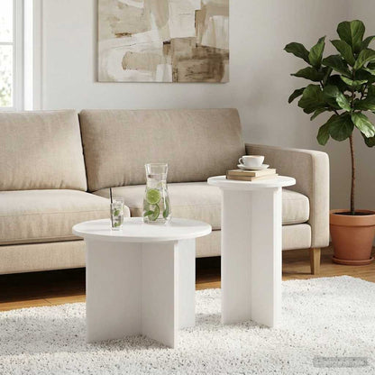 Side Table Set with Storage 2 pcs White Engineered Wood
