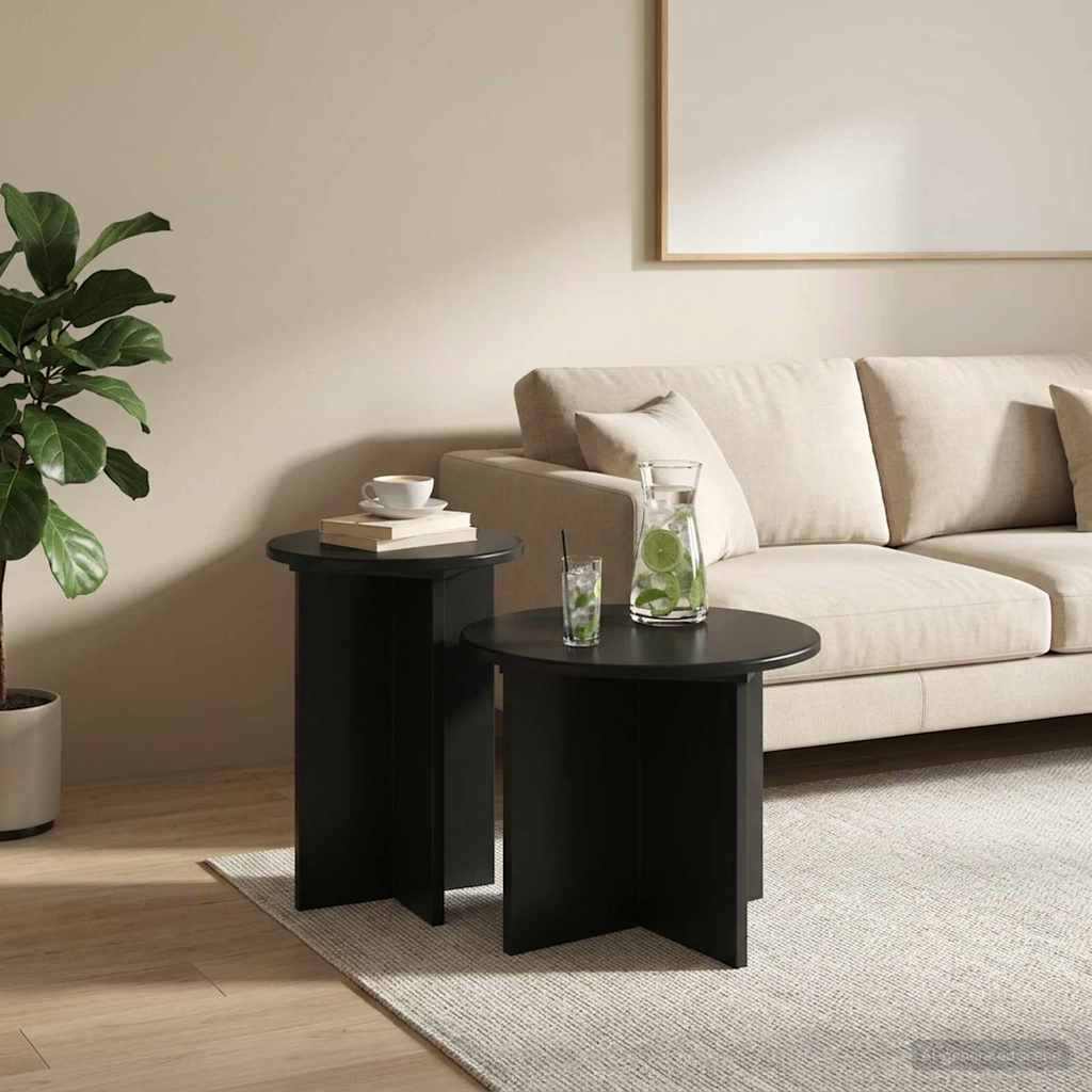 Side Table Set with Storage 2 pcs Black Oak Engineered Wood