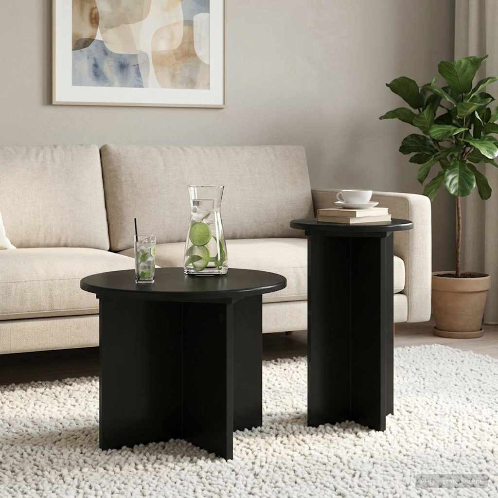 Side Table Set with Storage 2 pcs Black Oak Engineered Wood