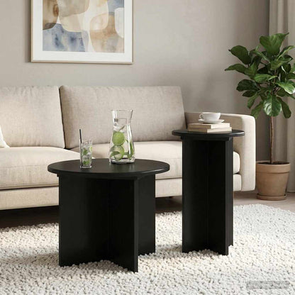 Side Table Set with Storage 2 pcs Black Oak Engineered Wood